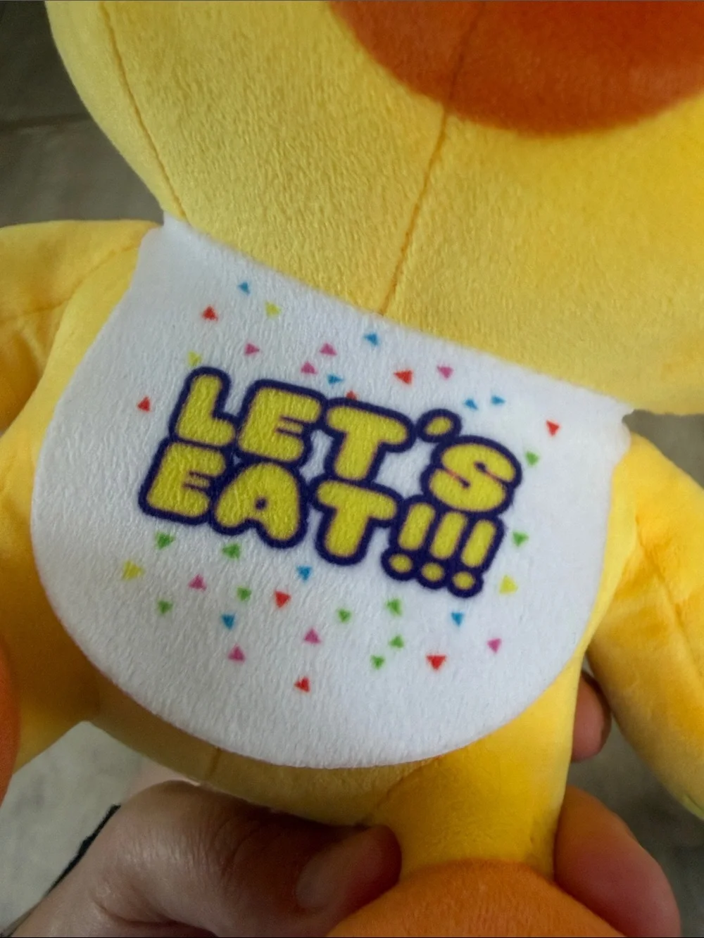 Yellow Plush Chick Pet Toy with 'LET'S EAT!!!' Bib
